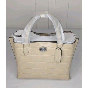 Coach Willow Tote 24 - Chalk, Embossed, Croc, Leather, NWT